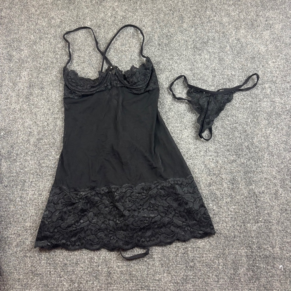 Fredrick’s of Hollywood Seduction Black w/Lace Underwire Babydoll Lingerie - M